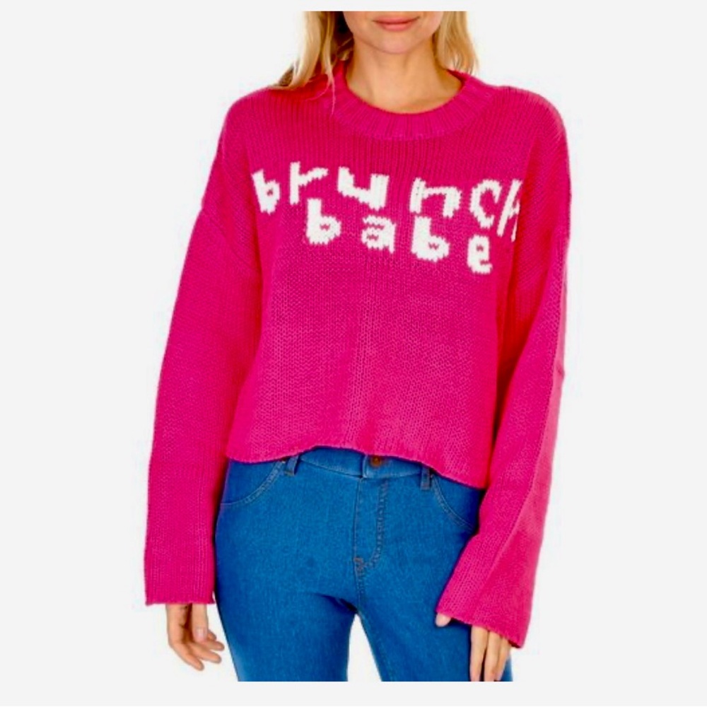 Just Polly Sz S Pink Brunch Babe Crop Sweater NWT